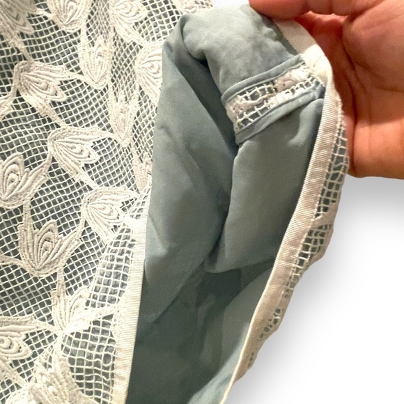 Tory Burch Pierce Embroidered Skirt | White + Mint Green Overlay Skirt Size 2 - Picture 9 of 9